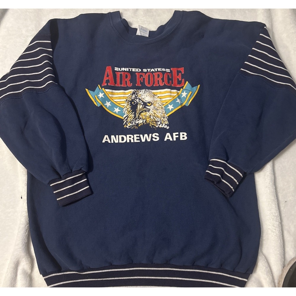 VTG 90s US Air Force Pullover Sweatshirt Mens L Blue Crewneck Sweats Small Hole